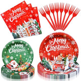 100 Pcs Christmas Tableware Party Supplies – Disposable Merry Christmas Dinnerware Set With Paper Plates, Napkins, And Utensils For Holiday Party, Winter Celebration – Serves 25