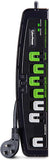 Black and Green Energy Saving Surge Protector Power Strip with 7 Outlets and 5FT Cord