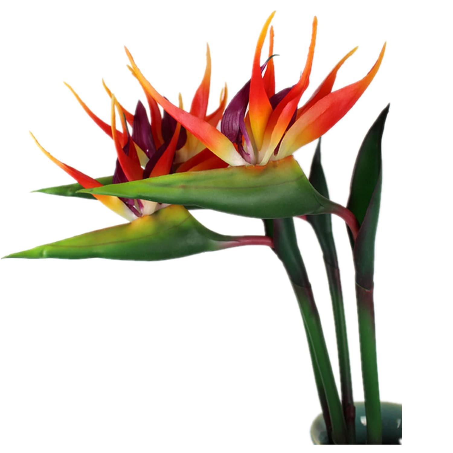 3 Pcs Large Bird Of Paradise 32 Inch Permanent Flower,Uv Resistant No Fade Flower Part Is Made Of Soft Rubber Pu,Artificial Flower Plants For Home Office,Flower Stem 1/2 Inch,Orange Red