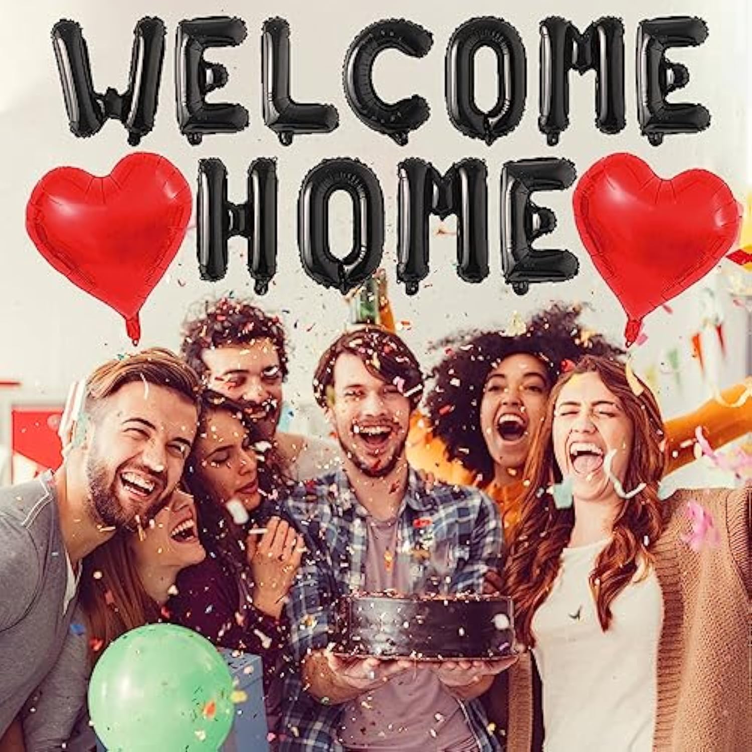 Black “Welcome Home” balloon banner for homecoming party decorations