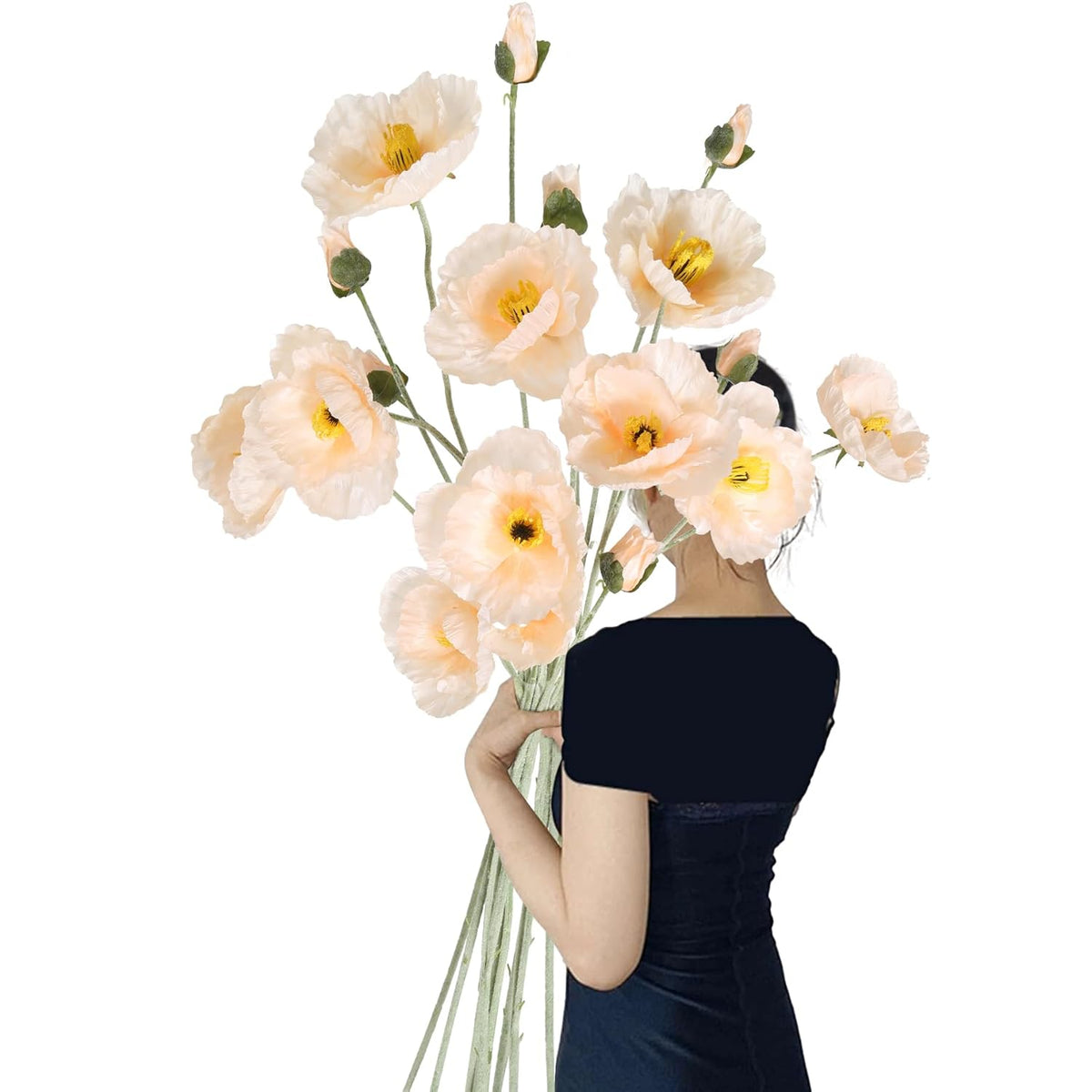 Poppy Silk Flowers,6Pcs Fake Poppy Flowers 41.3In Long Stem Poppies Flowers For Tall Vase Wedding Party Home Decor(Champagne)