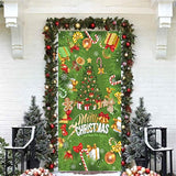 Christmas Door Cover Banner, Green Glitter Christmas Tree Backdrop Banner With Gift Boxes Candy Cane, Xmas Decorations Door Sign Banner For Outdoor Home Yard Garden New Year Party Decor, 90X185Cm
