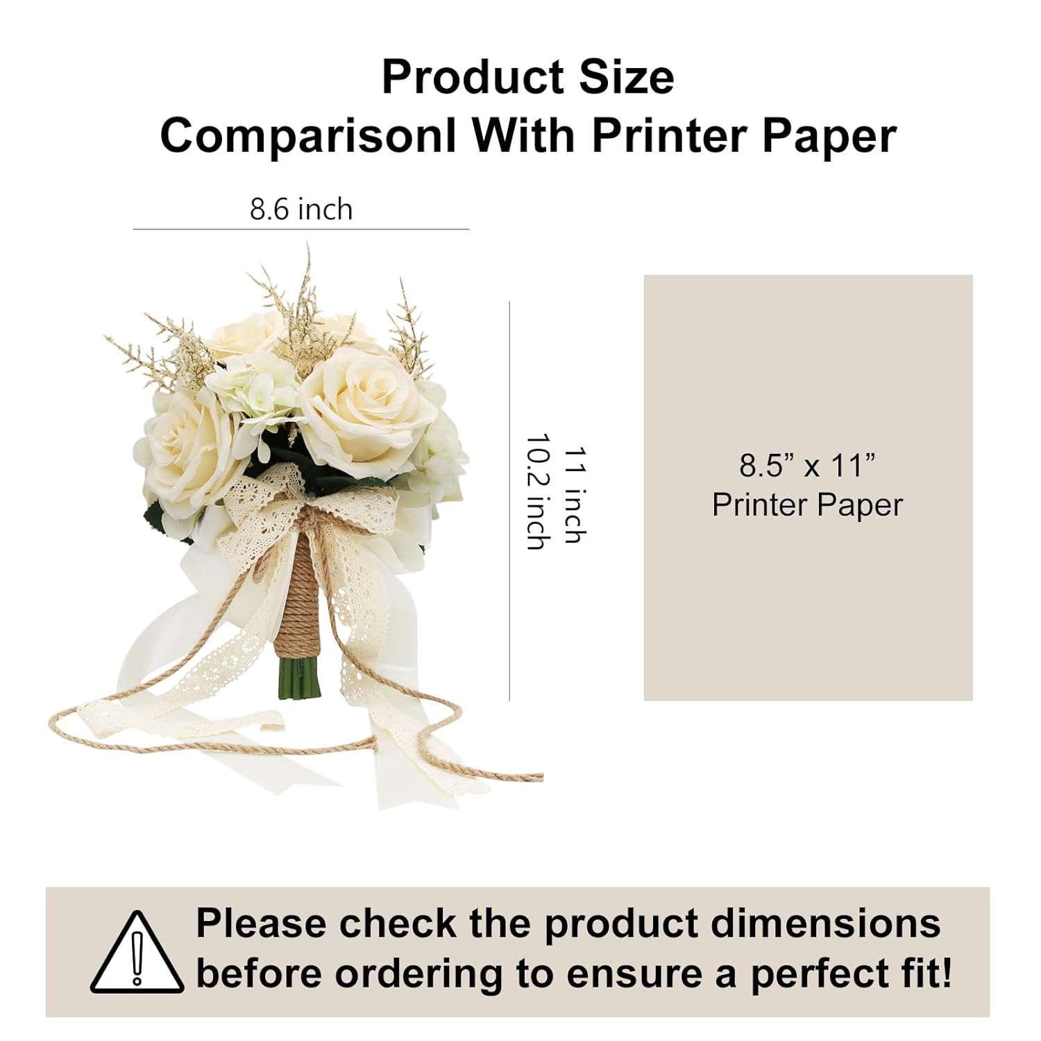 Artificial Plant, 1 Champagne White Rose Bridal Bouquet, 8.6 X 10.2 X 8.6 Inches, Wedding Bouquets For Bride, Bridesmaid Bouquets With Silk Ribbon, Decoration