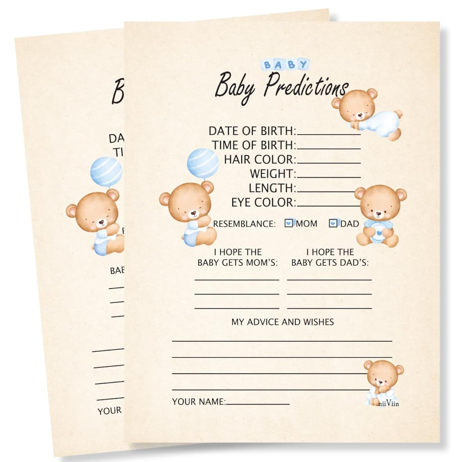 Baby Predictions And Advice Cards - 50 Keepsake 5" X 7" Cards, Fun Baby Shower Games And Activities, Advice For New Parents To Be, Wishes For Baby And Family (Baby Boy)