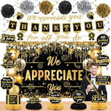 We Appreciate You Party Decorations Black Gold Thank You For All You Do Banner Honeycomb Centerpieces Hanging Swirls For Office Employee Staff Appreciation Gifts Pastor Teacher Party Boss Day Decor