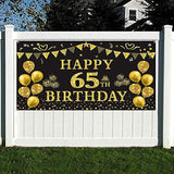 Gold & Black 65th Birthday Backdrop Banner for Party Photos