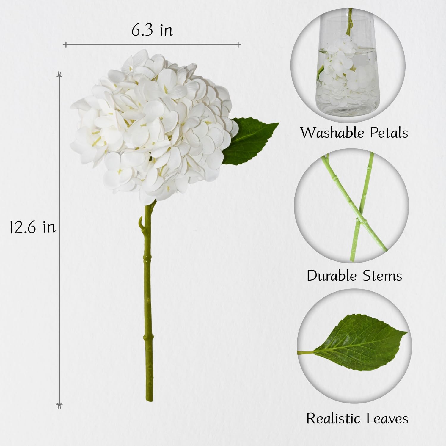 12.6'' White Hydrangea Artificial Flowers, 6Pcs Real Touch Latex Fake Hydrangeas With Short Stems & Leaves For Home Decoration, Party Floral Arrangements, Wedding Bouquet, Table Centerpieces