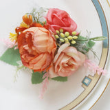 Wrist Corsage And Boutonniere Set For Wedding Prom Party Homecoming Celebration Artificial Flower Accessories Suit Decor 2 Pieces-Orange+Pink+Light Red