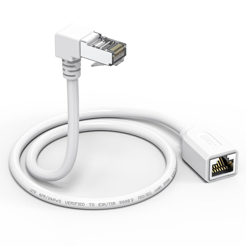 Right Angle Ethernet Extension Cable Upangle 1.5Ft-White, 90 Degree Cat6 Ether