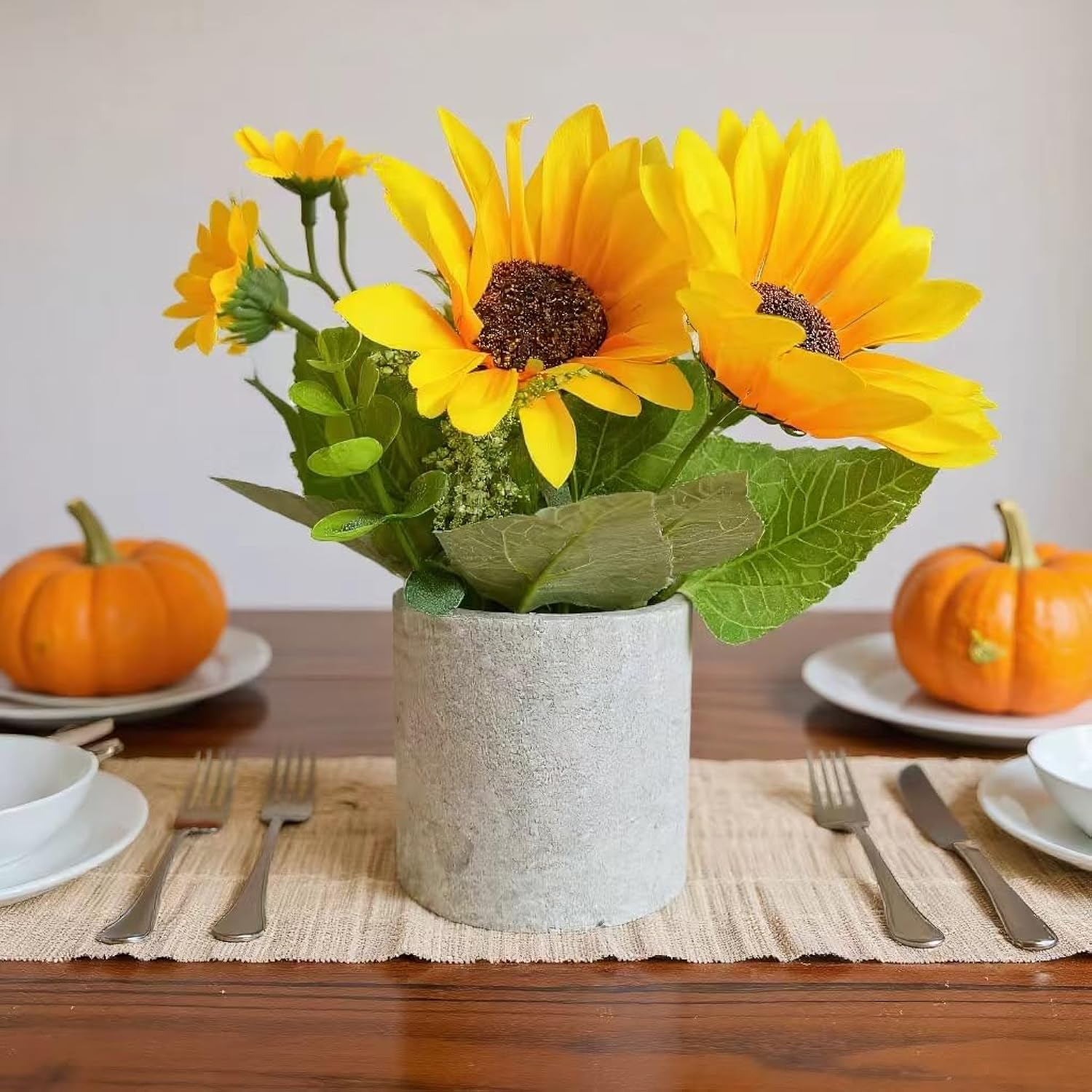 1 Pack Artificial Sunflowers Potted Fake Sunflower In Paper Pulp Pot For Home Office Kitchen Bathroom Table Bookshelf Decor,Wedding Centerpieces,Farmhouse,5 Branches,Spring Decoration