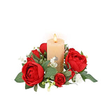 Valentines Red Roses Candle Rings Wreaths Artificial Flowers Wedding Centerpieces Candle Holder With Green Leaves For Engagement Farmhouse Party Front Door Home Tables Decoration Supplies