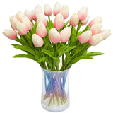 30Pcs Artificial Tulips Flowers Real Touch Pink Tulips Fake Holland Pu Tulip Bouquet Latex Flowers For Wedding Party Office Home Kitchen Decoration (Light Pink)