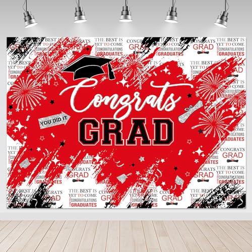 Graduate Backdrop 7x5ft Congrats Grad Red 2026 Graduation Party Decorations Background Class of 2026 Photography Backdrops