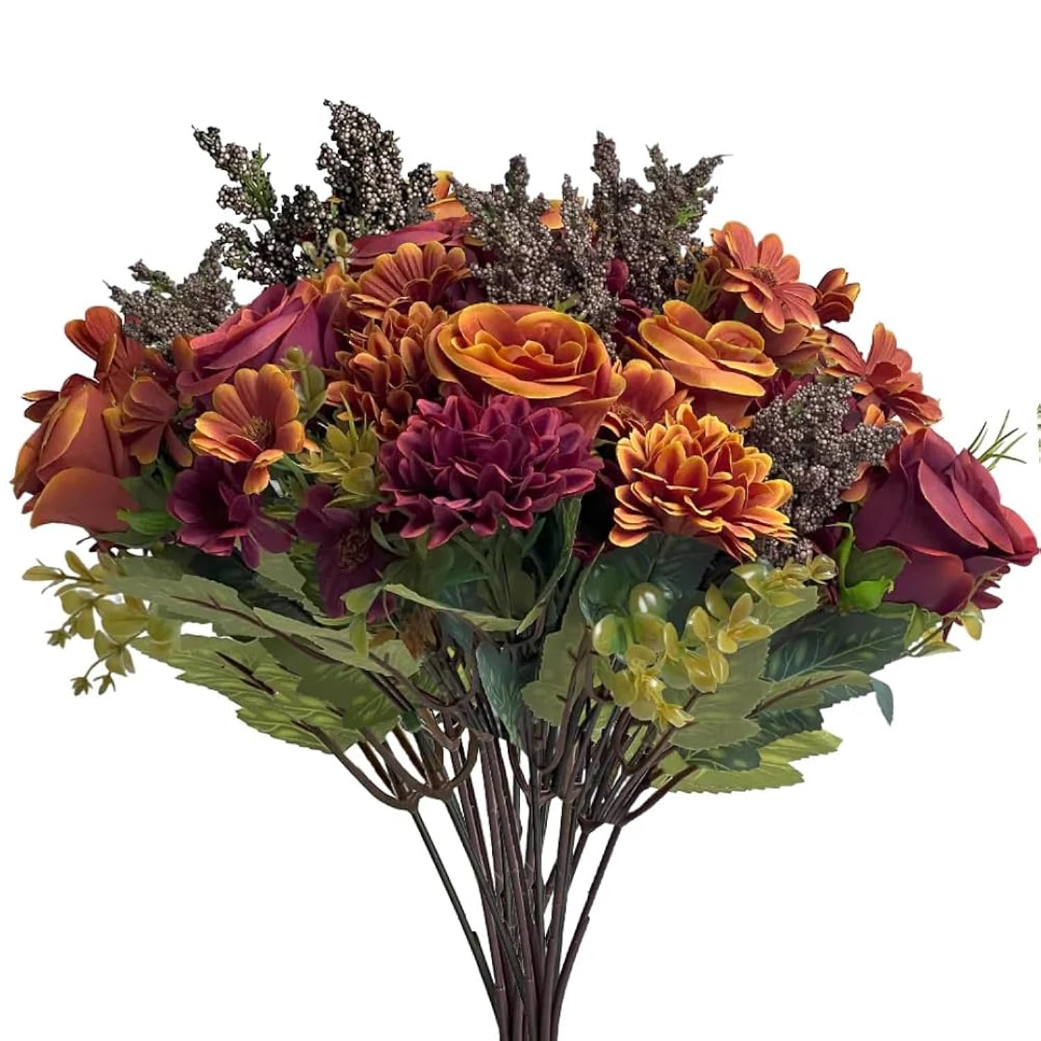 Artificial Fake Mums Flowers For Outdoors Decoration - 13 Inches 3 Bouquet Faux Fall Chrysanthemum Rose Daisy Silk Flower Uv Resistant For Indoor Vase Party Table Decor
