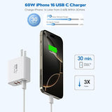 2 Pack 60W 5 Port USB C Fast Wall Charger with 10FT USB C Cable for iPhone 17 16 15 iPad