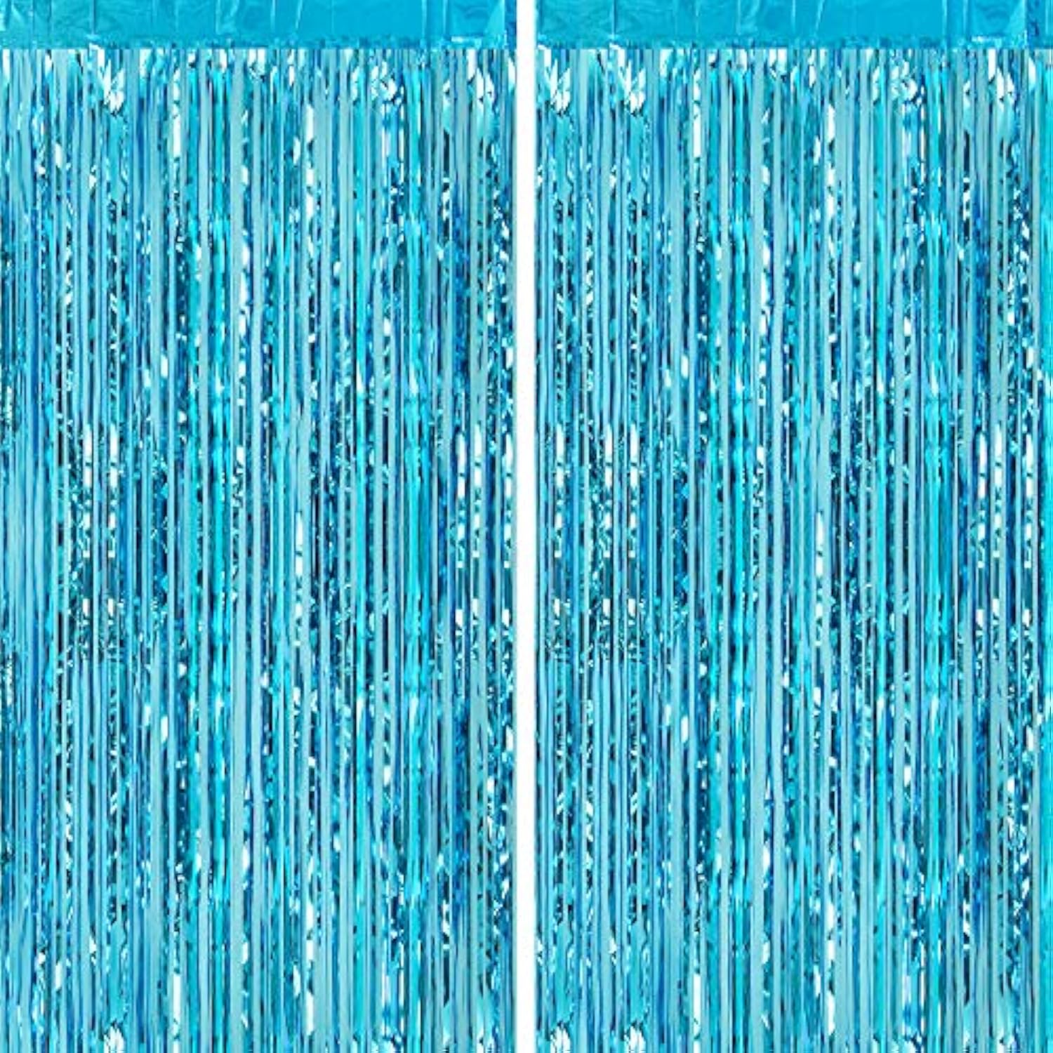 2Pcs 3Ft X 8Ft Light Blue Metallic Tinsel Foil Fringe Curtains Backdrop For Frozen Mermaid Blue Birthday Party Decorations, Baby Shower Bachelorette Bridal Shower Party Decorations
