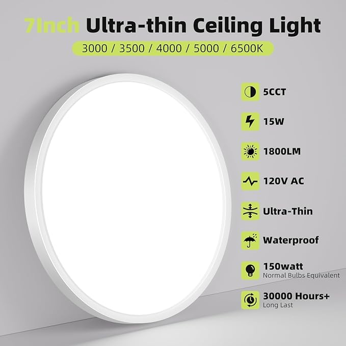 8 Pack 7 Inch LED Ceiling Lights 5CCT Ultra Thin Flush Mount Fixtures