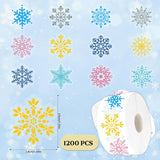 1200Pcs Clear Christmas Stickers Roll Snowflake Stickers Xmas Winter Holiday Round Adhesive Label Stickers Decal For Xmas Envelopes Invitations Cards Gifts Decor, 12 Designs