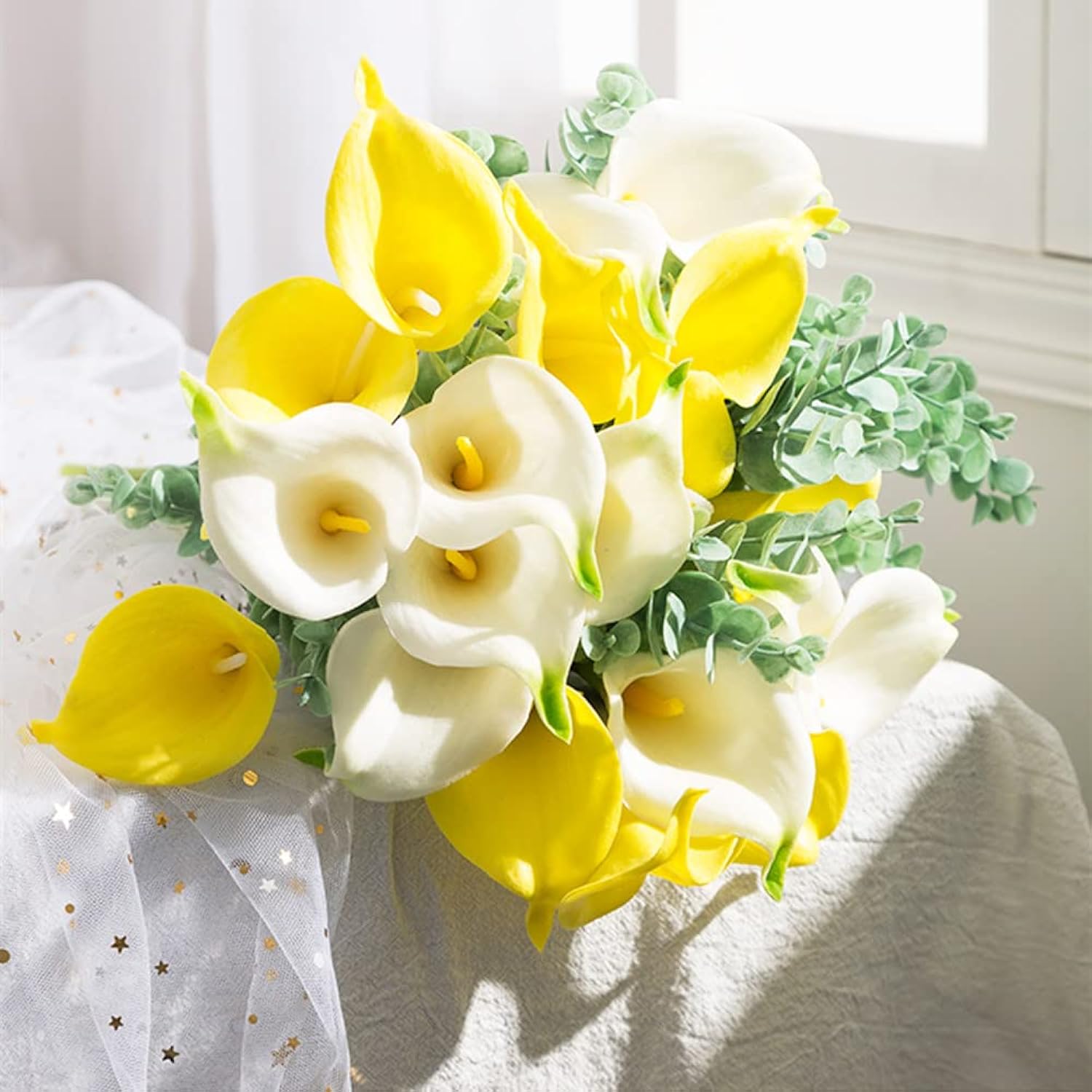 3Pcs Artificial Calla Lily Flowers,25~27''Long Stem Calla Lilies Artificial Flower, Fake Latex Flowers For Diy Wedding Bouquet Party Home Decor(White)