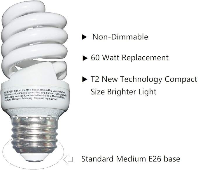 13W Spiral CFL Light Bulbs 60W Equivalent E26 Medium Base 2700K Soft White 1040 Lumens 4 Pack