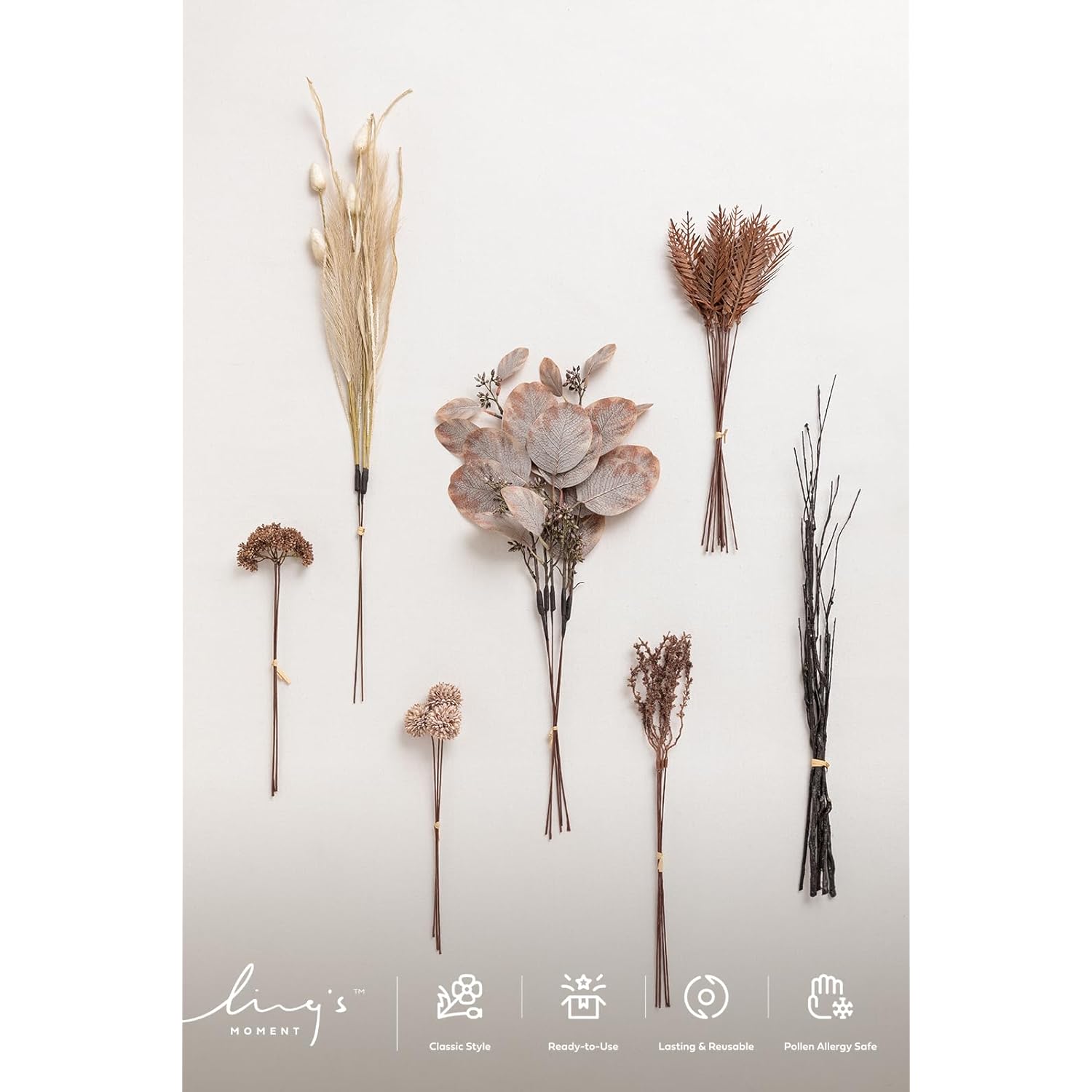 Artificial Greenery Stems Box Set, 28Pcs With 7 Kinds Of Faux Greenery Picks For Diy Bridal Bouquets Wedding Floral Arrangement Table Centerpieces, Brown & Beige