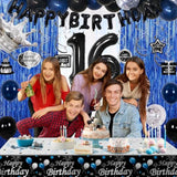 16Th Birthday Decorations For Boys Girls, Happy 16Th Birthday Boy Decorations Blue Black 16 Year Old Bday Party Balloons Supplies Tablecloth, Fringe Curtains, Hanging Swirls Decor For 16 Birthday