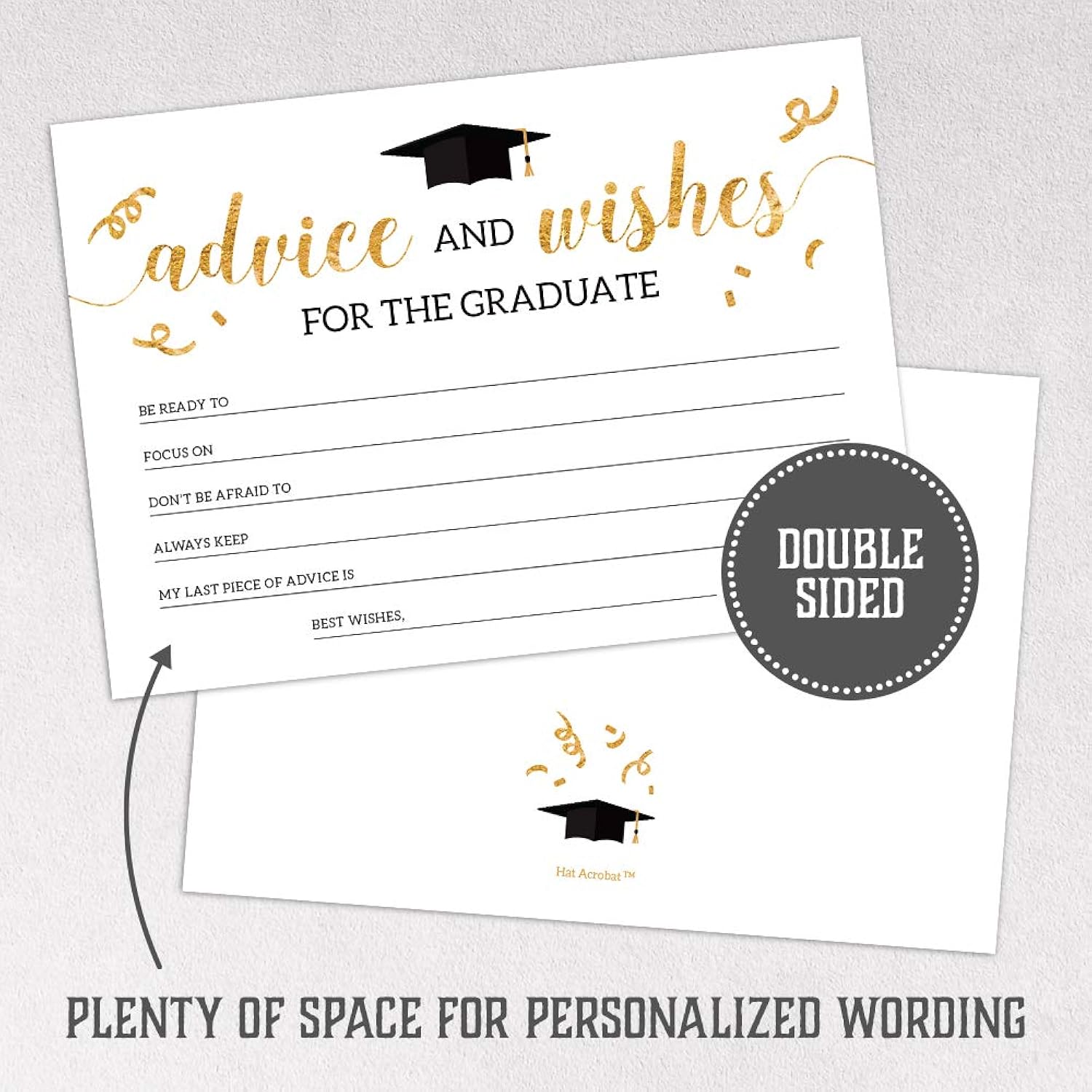 2024 Graduation Advice Cards For The Graduate (50 Pack) | Black And Gold Graduation Wishes And Advice Cards | Graduation Party Games Decorations For High School And College (Classy)