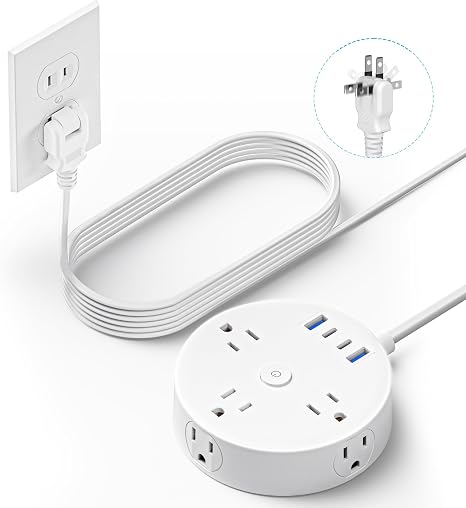 10FT 2 Prong Power Strip 2 Prong to 3 Prong Outlet Adapter