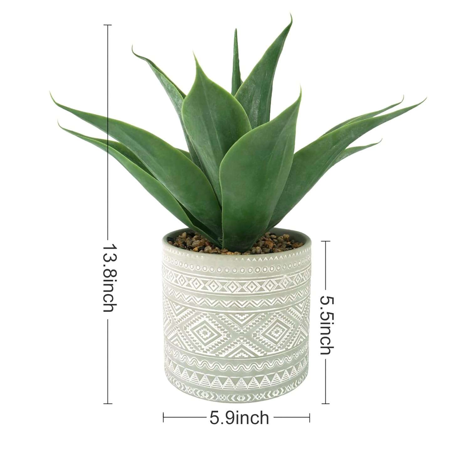 Artificial Potted Plants, 13.8" Artificial Succulent Fake Aloe, Large Faux Aloe Plant In Pot For Home Office Room Badroom Garden Decor (Grey)