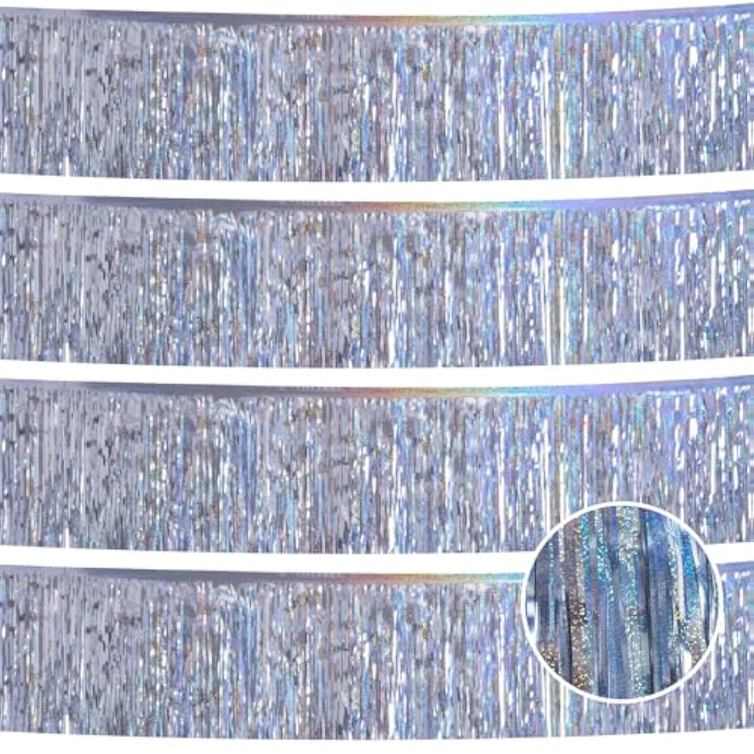 Laser Silver Birthday Decorations Tinsel Garland Parade Float Decorations For Trailer 4Pack 12Ft Christmas Party Decor Ceiling Fringe Banner Silver Backdrop For Streamers Party Decorations