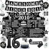 Happy 16Th Birthday Decorations For Boys, Black And White Back In 2010 Birthday Party Supplies, 2010 Poster Banner, Bruh I'M 16 Sash, 16Th Cake Topper, Latex Balloon, 16 Year Old Set