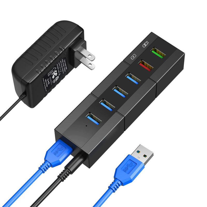 Powered Usb 3.0 Hub, 6 Ports High Speed Usb 3.0 Hub Splitter With 24W Power Ad