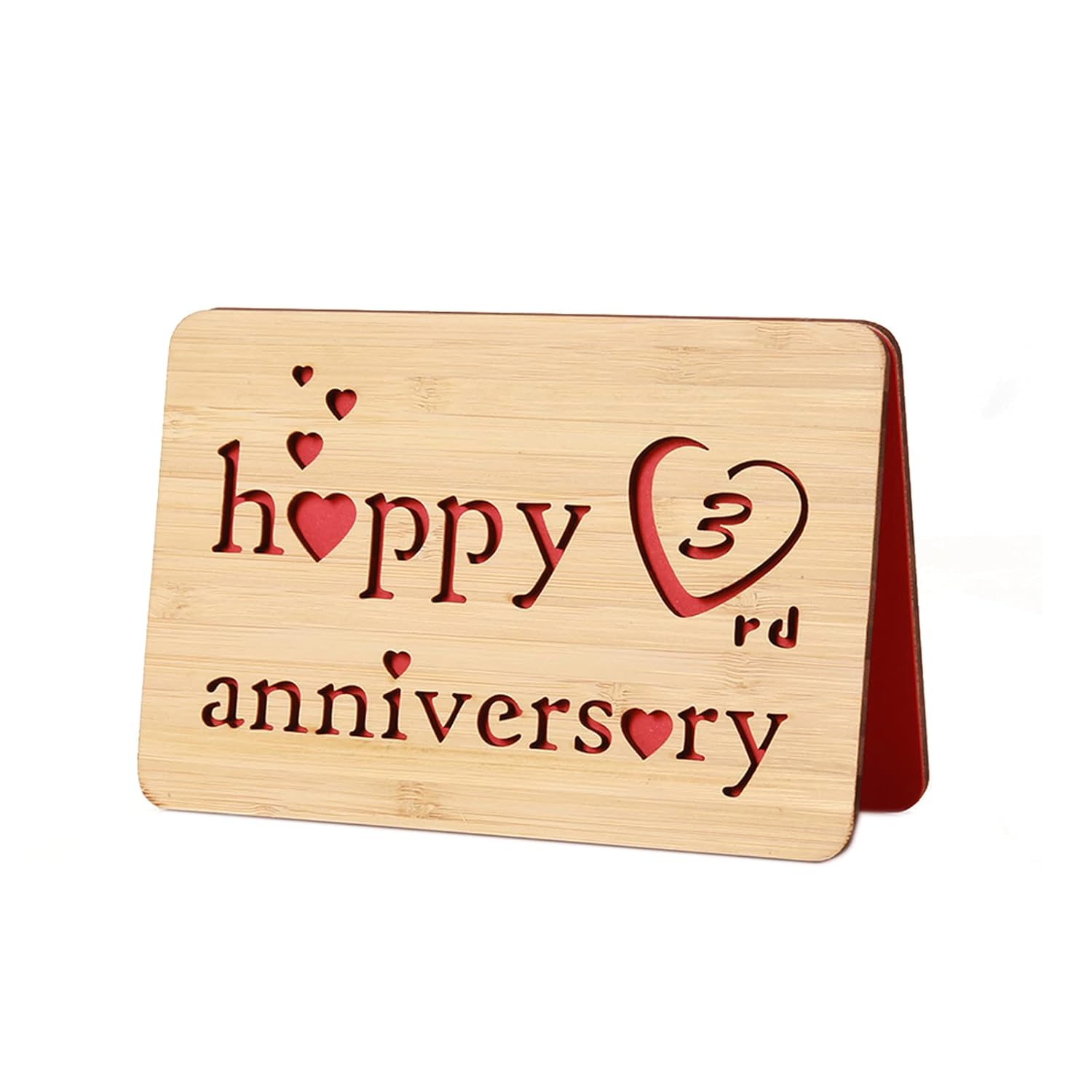 Wooden 3Rd Anniversary Card,Handmade 3 Years Wedding Anniversary Greeting Cards, 3Rd Leather Anniversary Card For Her,Him,Husband,Wife