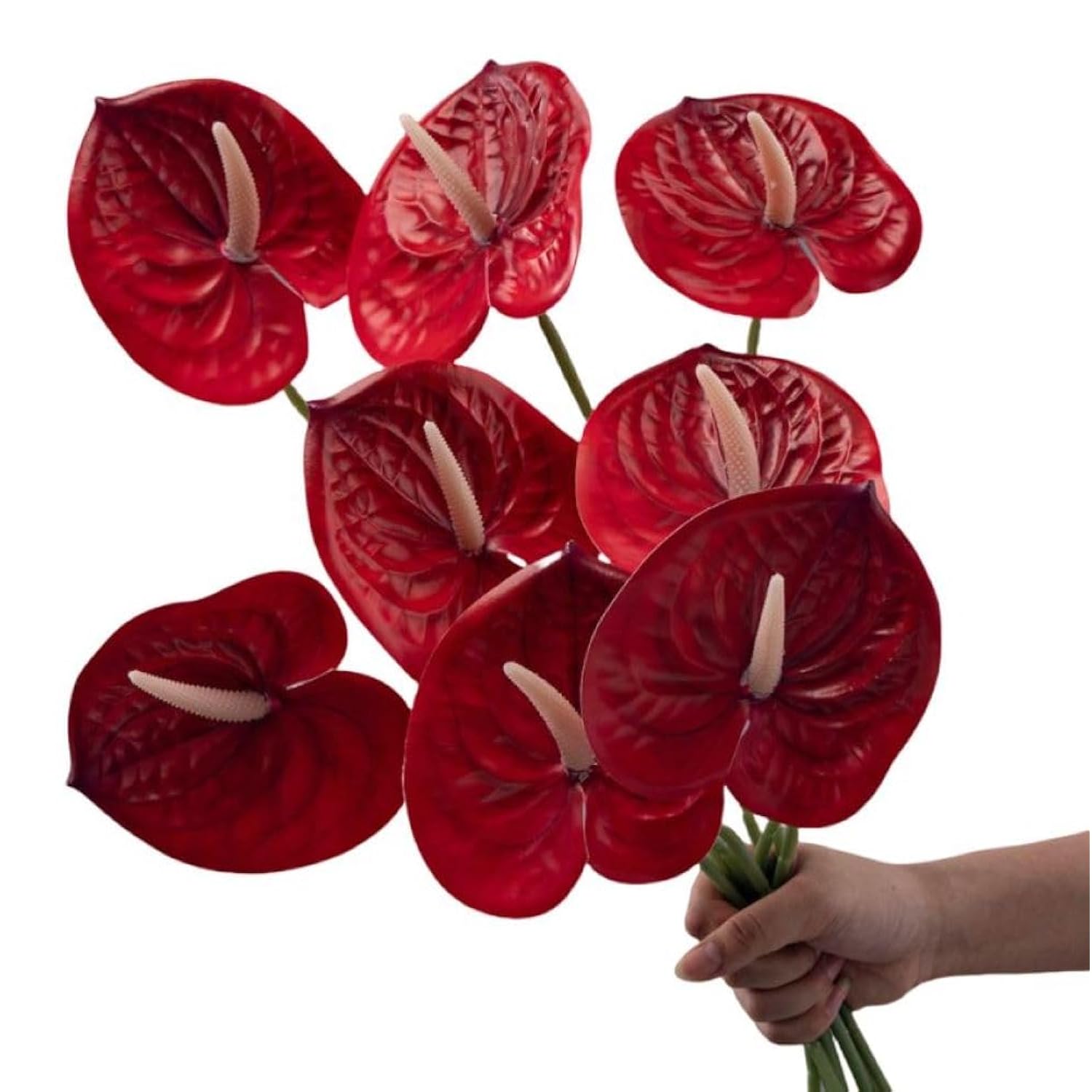 8 Pcs 23-5/8 Inch Artificial Anthurium Flowers Real Touch Fake Flower For Table Centerpieces Arrangement And Bridal Wedding Festival Decor Flower Arrangement (Red)