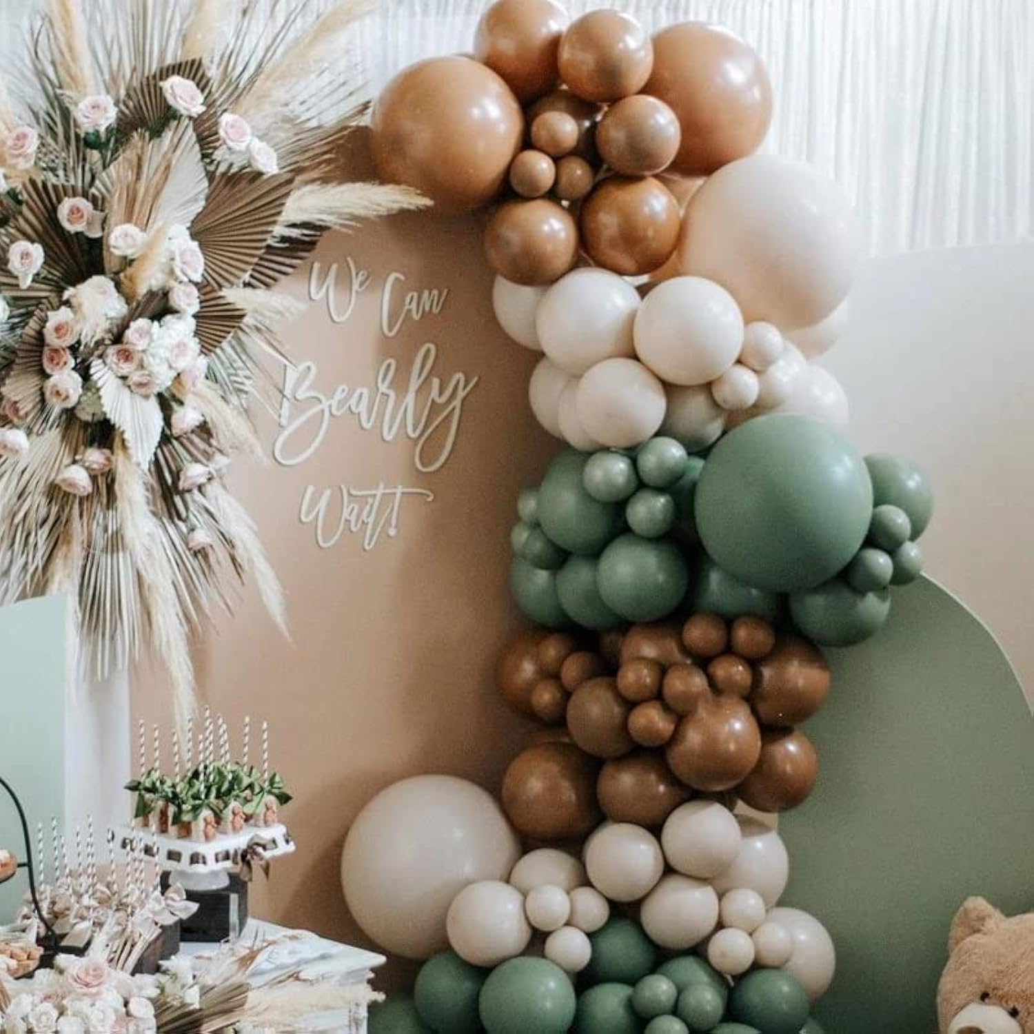 Sage Green Balloon Garland Kit, 163 Pcs, Natural Latex, Jungle Safari Woodland Birthday Decorations, Baby Shower, Wild One Party