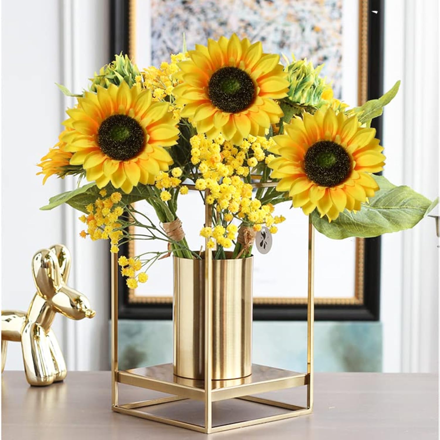 Artificial Sunflowers Flowers 8Pcs Single Long Stem Large Faux Silk Sunflower Flower Bouquets For Wedding Party Bulk Yellow Centerpieces Home Decor