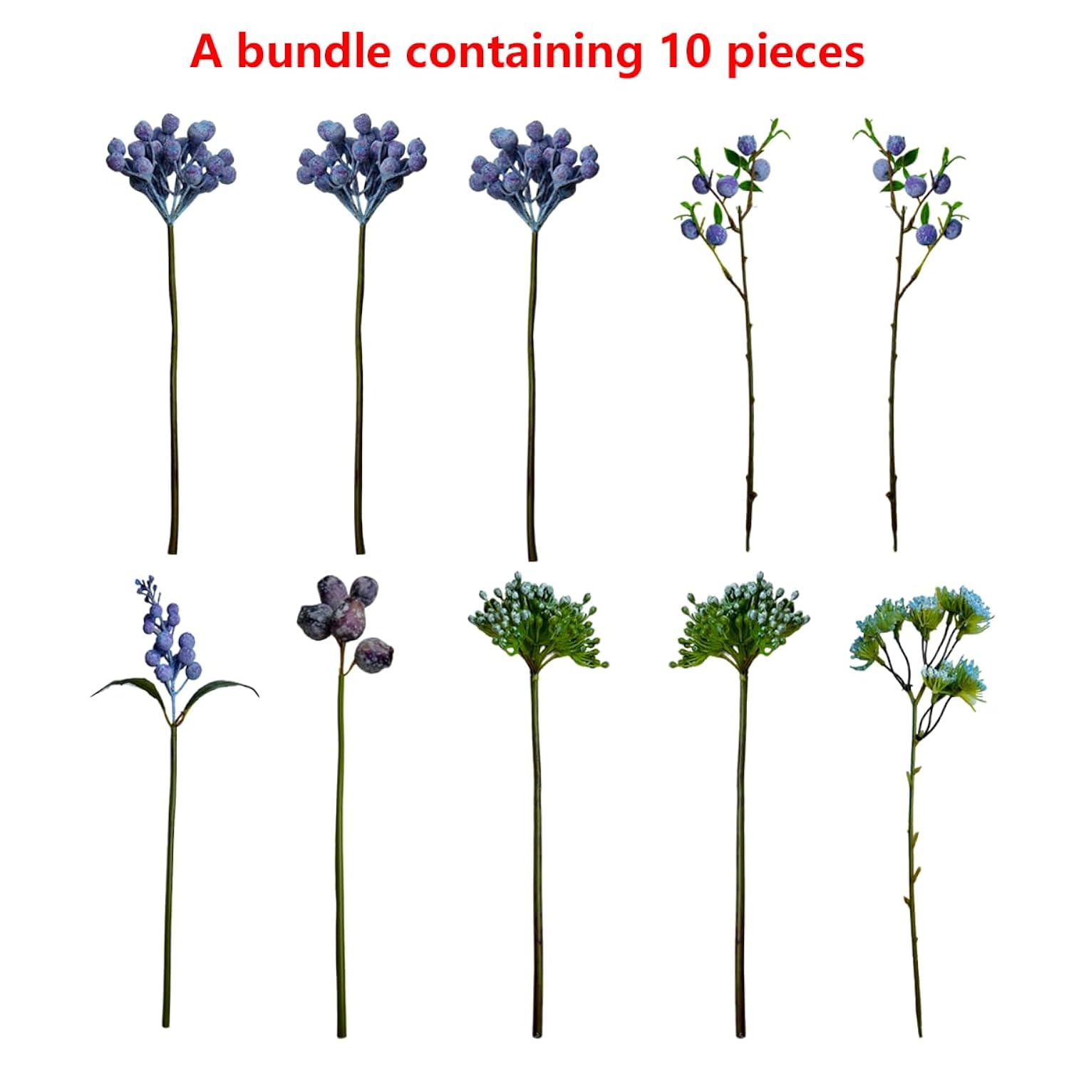 Blue Flowers Artificial For Decoration, Faux Berry Stems With Blue Berries, High Fidelity Fake Fruit For Wedding & Home Decor