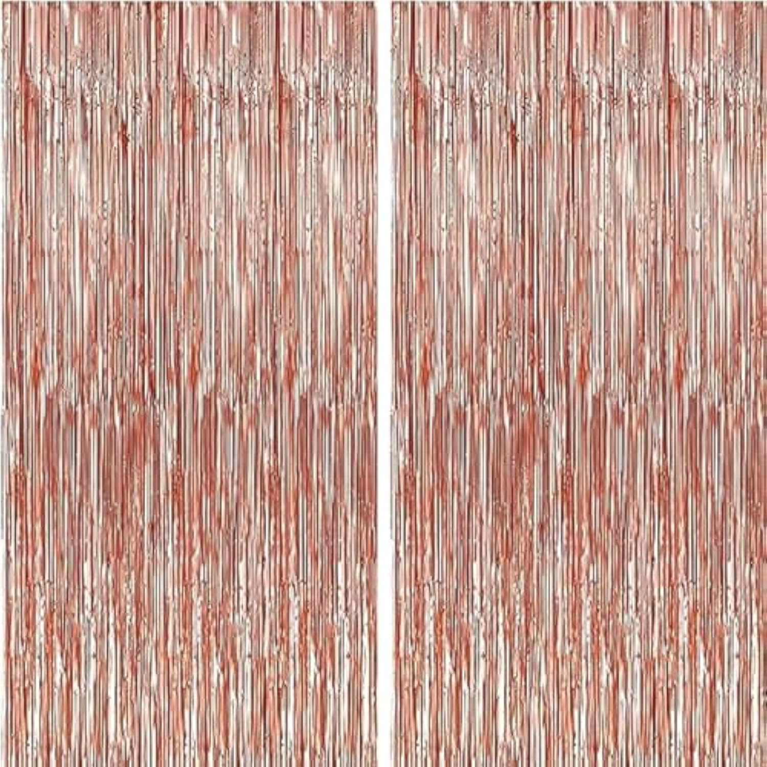 2-Pack Rose Gold Foil Fringe Curtains 3x6.5 ft for Party and Event Decor