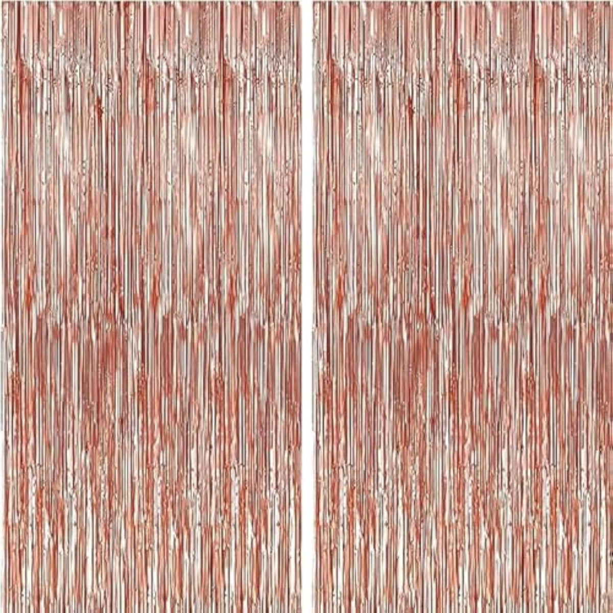 2-Pack Rose Gold Foil Fringe Curtains 3x6.5 ft for Party and Event Decor