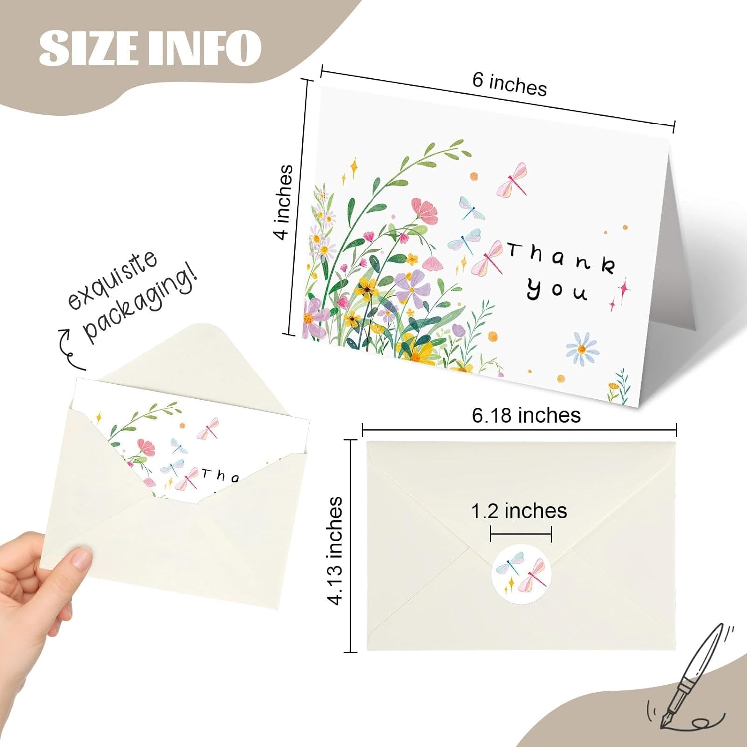 32 Floral Thank You Cards With Envelopes, 4X6 Inch Blank Cards With Vibrant Designs, Note Cards Made From 300Gsm Cardstock, Blank Notes For Graduation, Anniversaries, Baby Showers