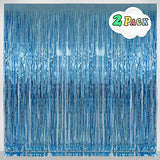 Light Blue Foil Fringe Curtains Party Decorations, 3.2 x 8 ft Foil Curtains Tinsel Backdrop for Ocean, Baby Shark Theme Birthday Decorations - Pack of 2