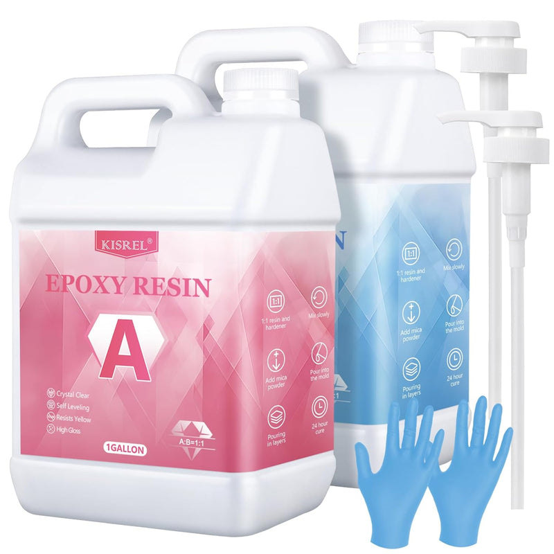 Epoxy Resin 2 Gallon - Crystal Clear Epoxy Resin Kit - No Yellowing No Bubble Art Resin Casting Resin For Art Crafts, Jewelry Making, Wood & Resin Molds(1 Gallon X 2)