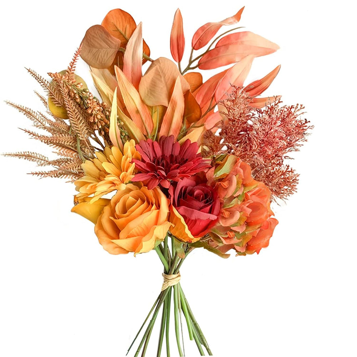 Artificial Fake Flowers Plants Silk Flower Arrangements Wedding Bouquets Decorations Plastic Floral Table Centerpieces For Home Kitchen Garden Party Décor (Autumn Red)