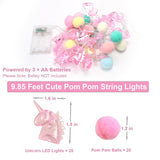 9.85Ft Unicorn String Lights Cute Pom Poms Fairy Led String Lights Battery Operated With Timer Decor Lights For Kids Bed