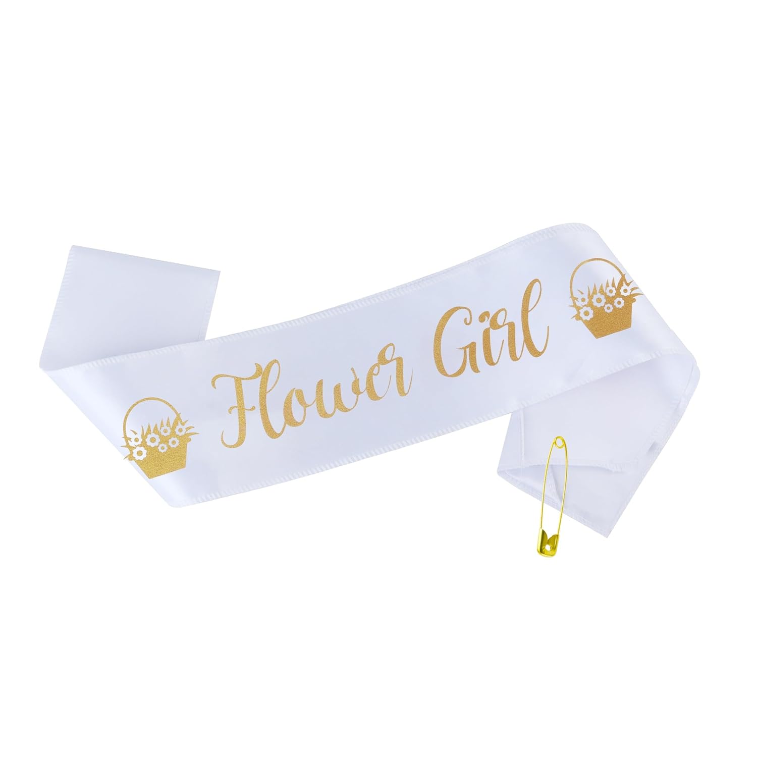Flower Girl Sash - Cute White & Gold Girls Sash For Wedding | Fits Ages 1 To 10 Years Old | Bridal Shower Party Proposal Bridesmaids Set Decorations Supplies Favors Gifts Accessories Gift Favor Decor