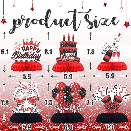 Black and Red Birthday Decorations – 12PCS Honeycomb Table Centerpieces for Men Women Adults – Happy Birthday Table Decor Party Supplies