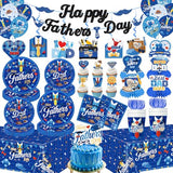 139Pcs Fathers Day Decorations, Happy Fathers Day Party Set with Plates, Napkins, Cups, Tablecloth, Banner, Balloons, Haning Swirls, Cake Topper, Cupcake Toppers for Dad Birthday Party, Serves 20
