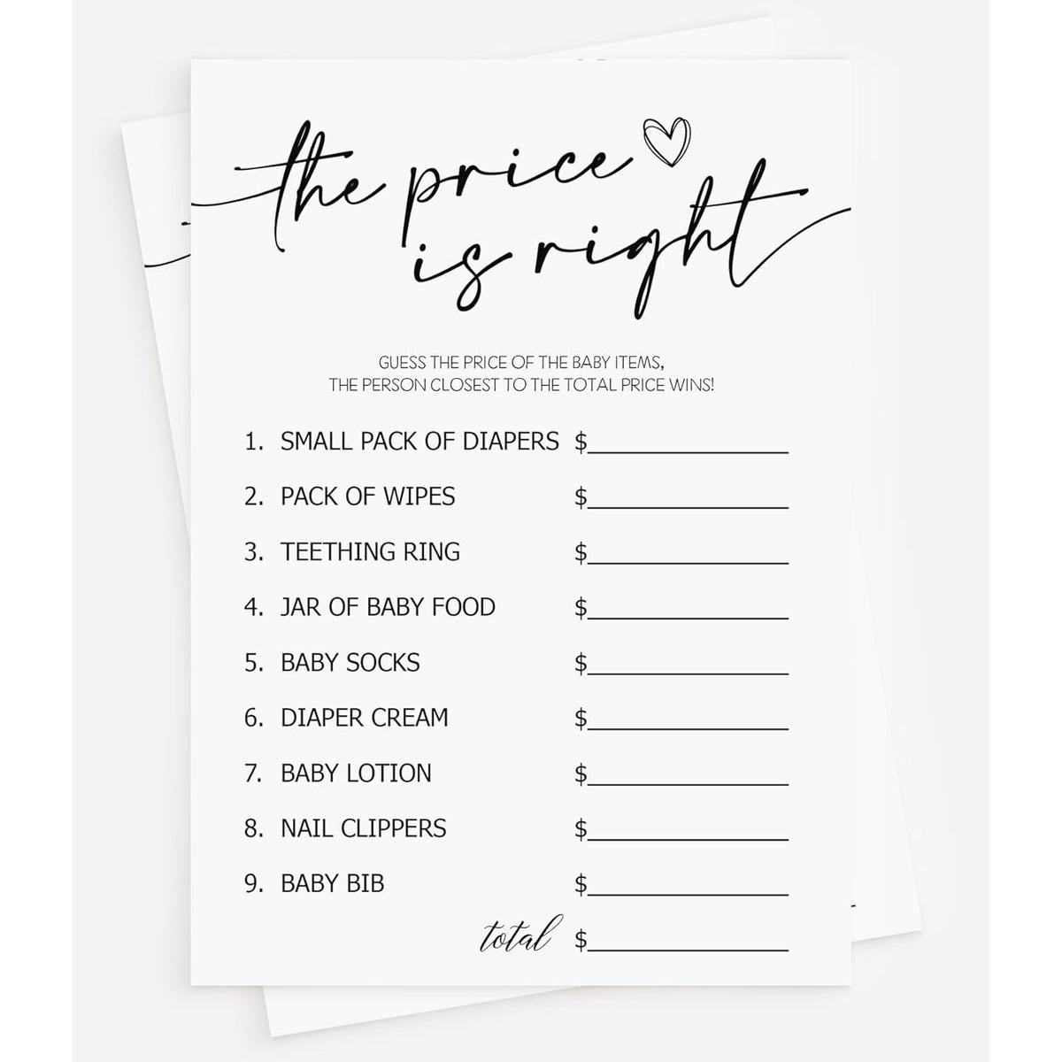 50 Baby Shower Price Is Right (50-Cards) Fun Baby Shower Game Activity, Gender Neutral Boy Or Girl, Minimalist Script