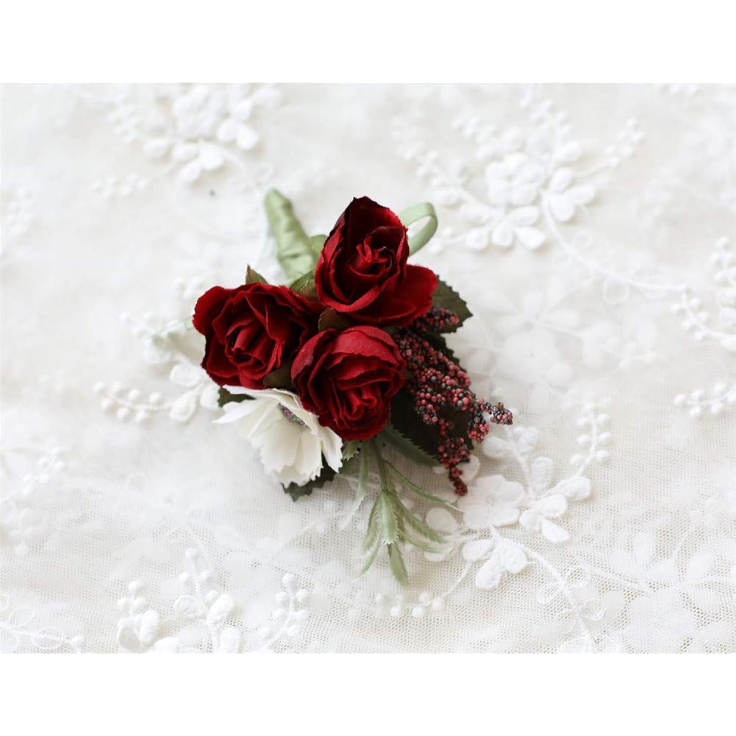 Rose Boutonniere Buttonholes Corsage Artificial Groom Rose Wedding Flowers Brooch Prom Party Suit Decoration, Pack Of 1, Red