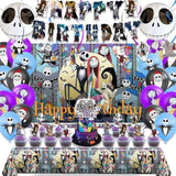 Birthday Decorations, Nightmare Christmas Party Supplies Halloween Birthday Party Decorations Set Includes Banner Balloons Tablecloth Backdrop Hanging Swirls Cake Toppers